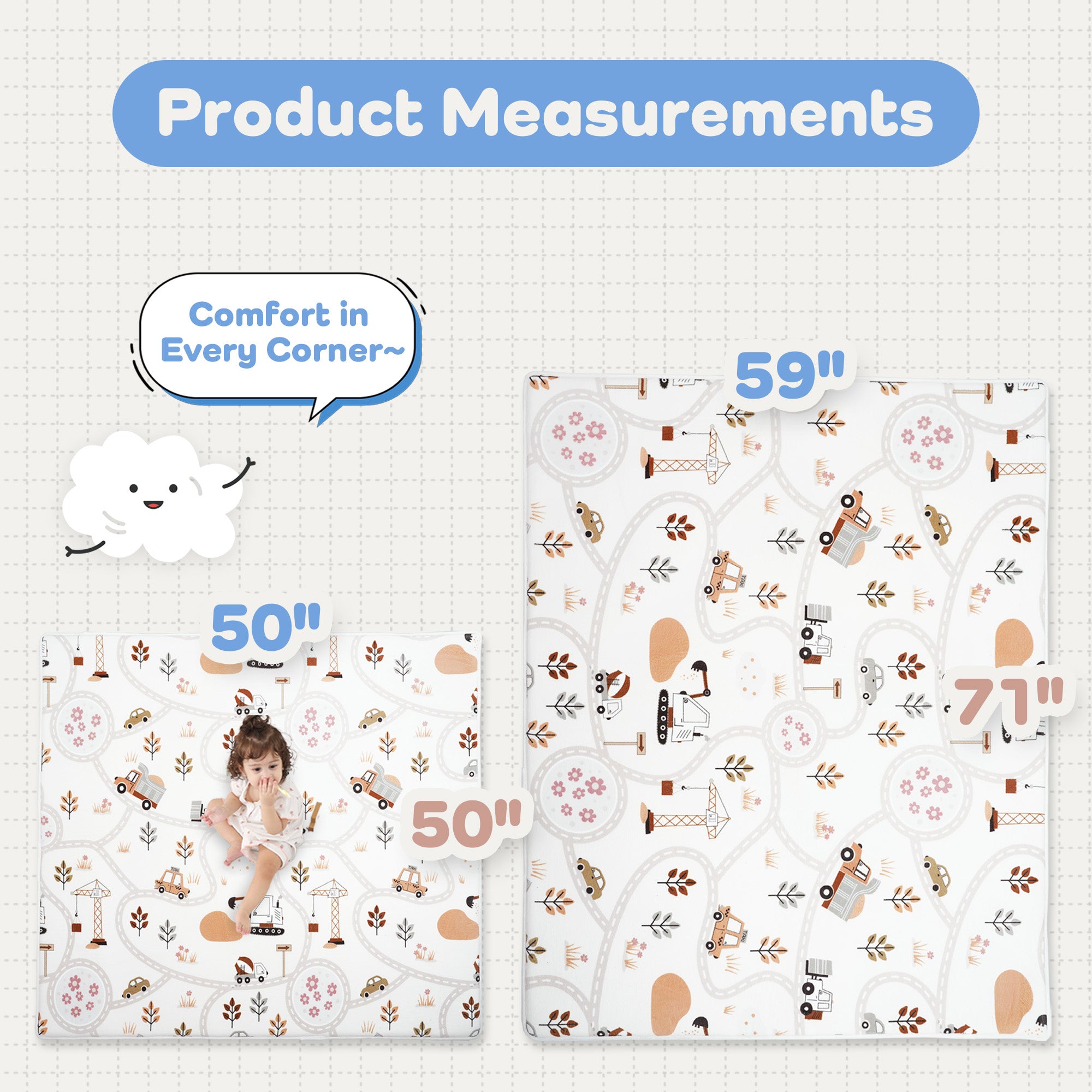 Everyday Explorers Baby Play Mat – Coral Velvet 1.3" Thick Memory Foam