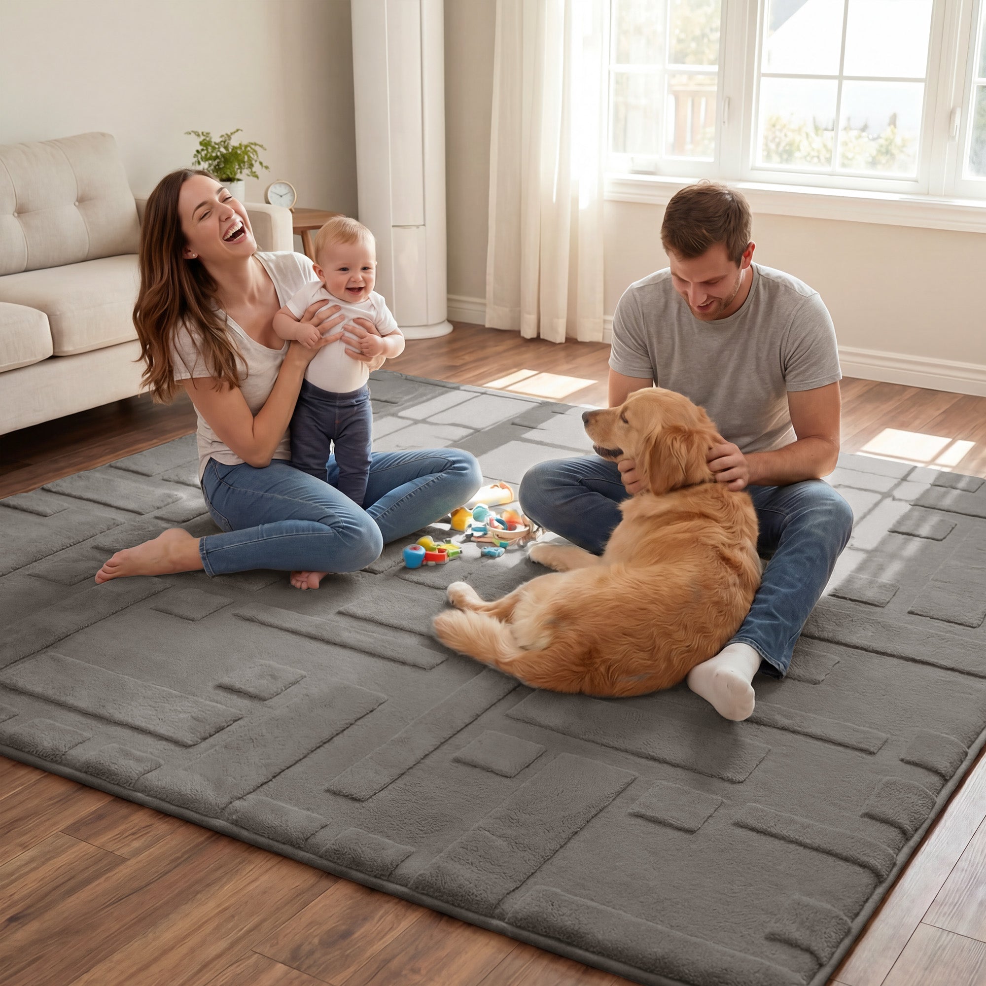 Classic Grid Faux Fur Jacquard Plush Play Mat