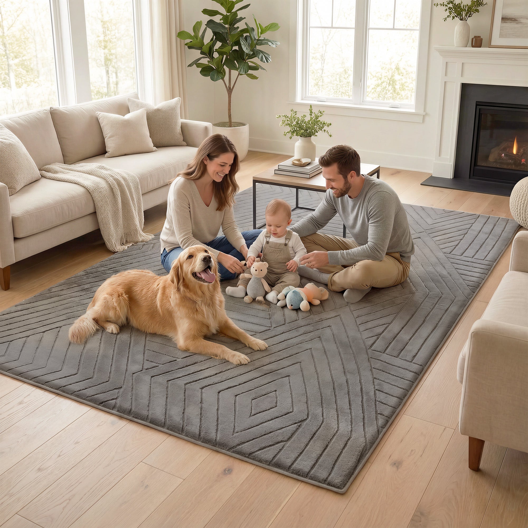 Diamond Weave Faux Fur Jacquard Plush Play Mat