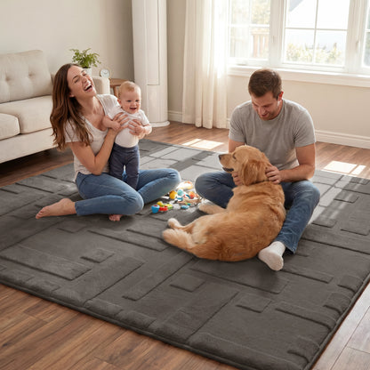 Classic Grid Faux Fur Jacquard Plush Play Mat