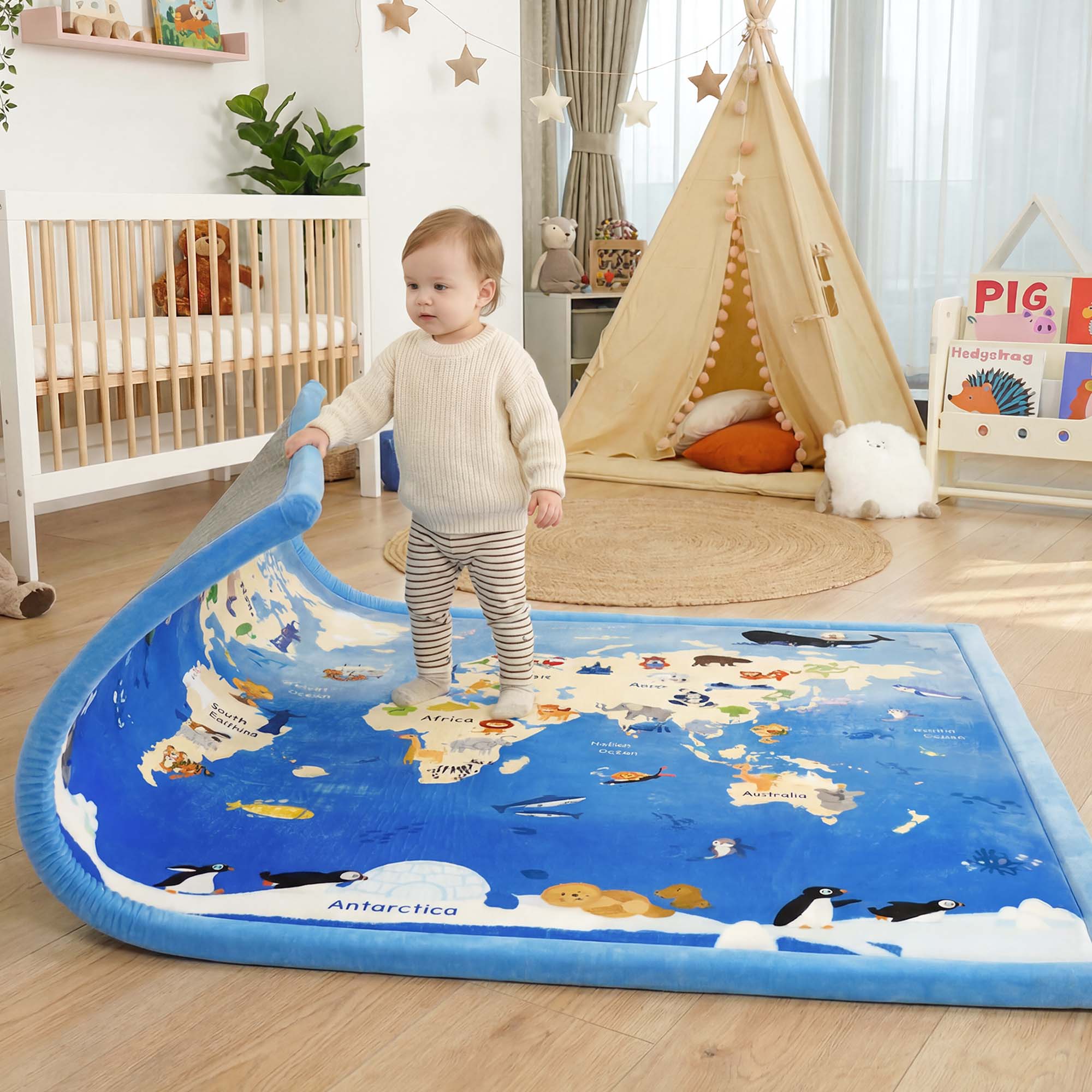 Whimsical Flannel Baby Play Mat 1.5" Thick – Non-Slip, Splash Resistant