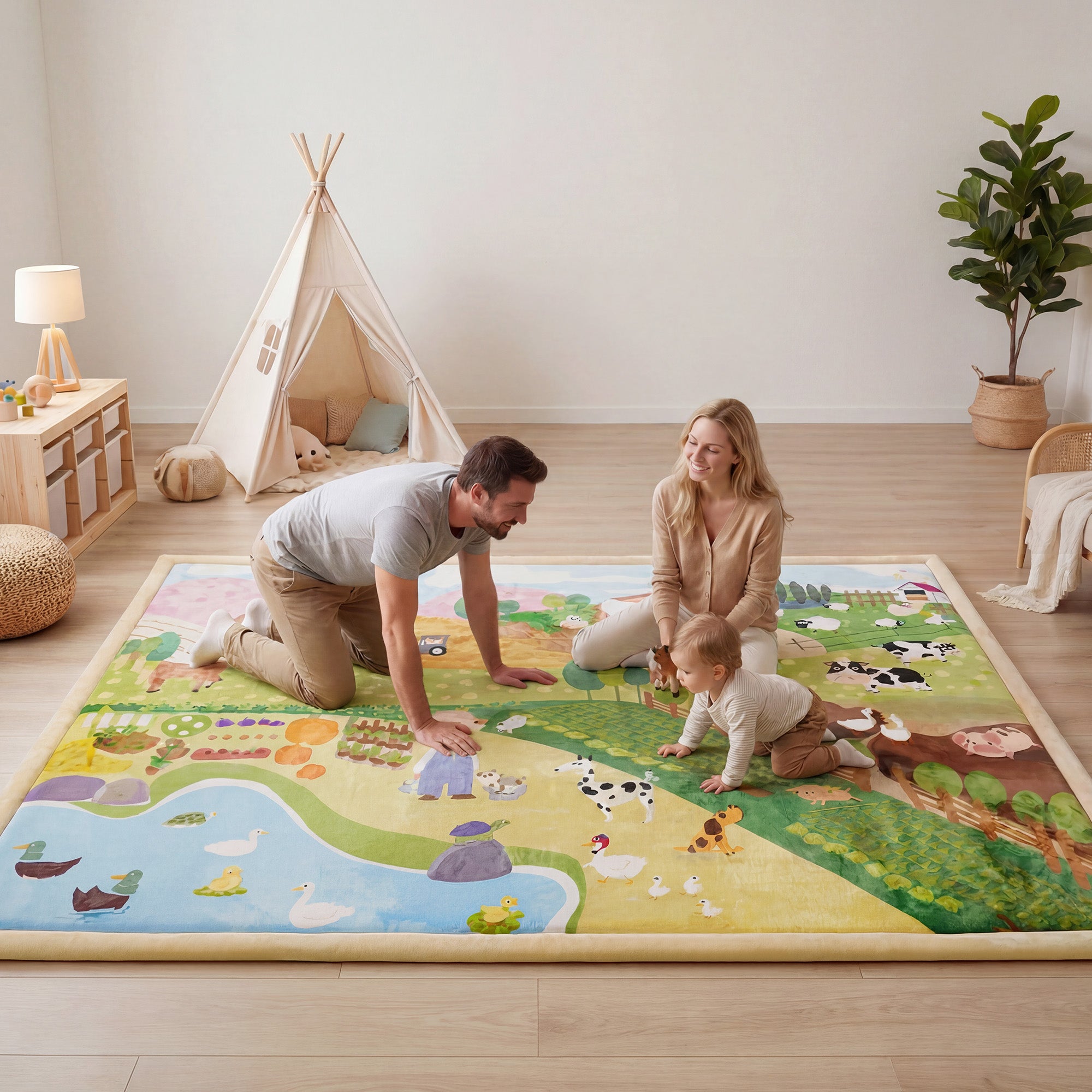 Whimsical Flannel Baby Play Mat 1.5" Thick – Non-Slip, Splash Resistant