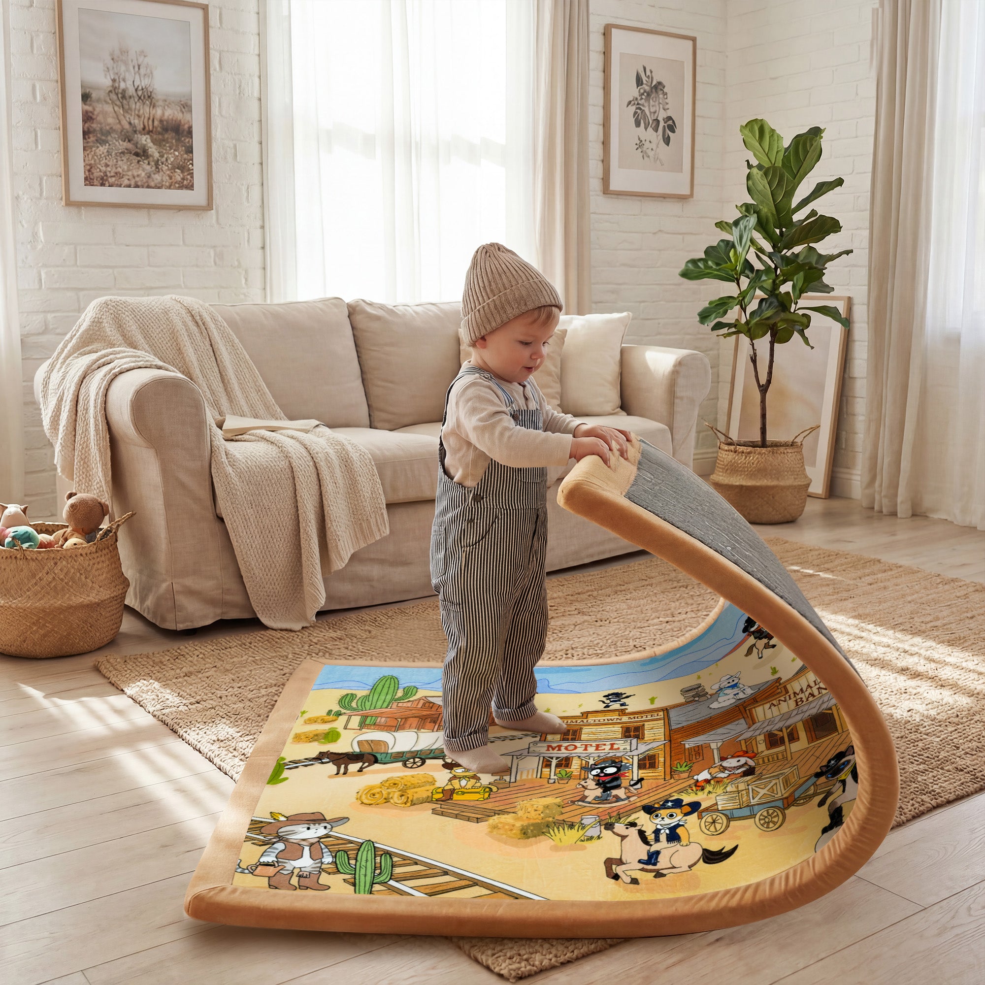 Whimsical Flannel Baby Play Mat 1.5" Thick – Non-Slip, Splash Resistant
