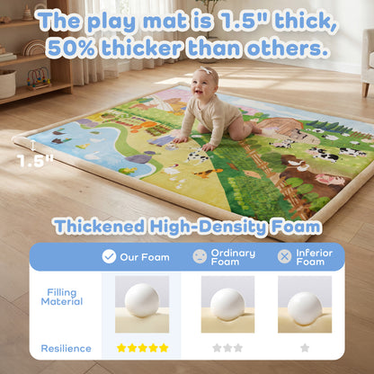 Whimsical Flannel Baby Play Mat 1.5" Thick – Non-Slip, Splash Resistant