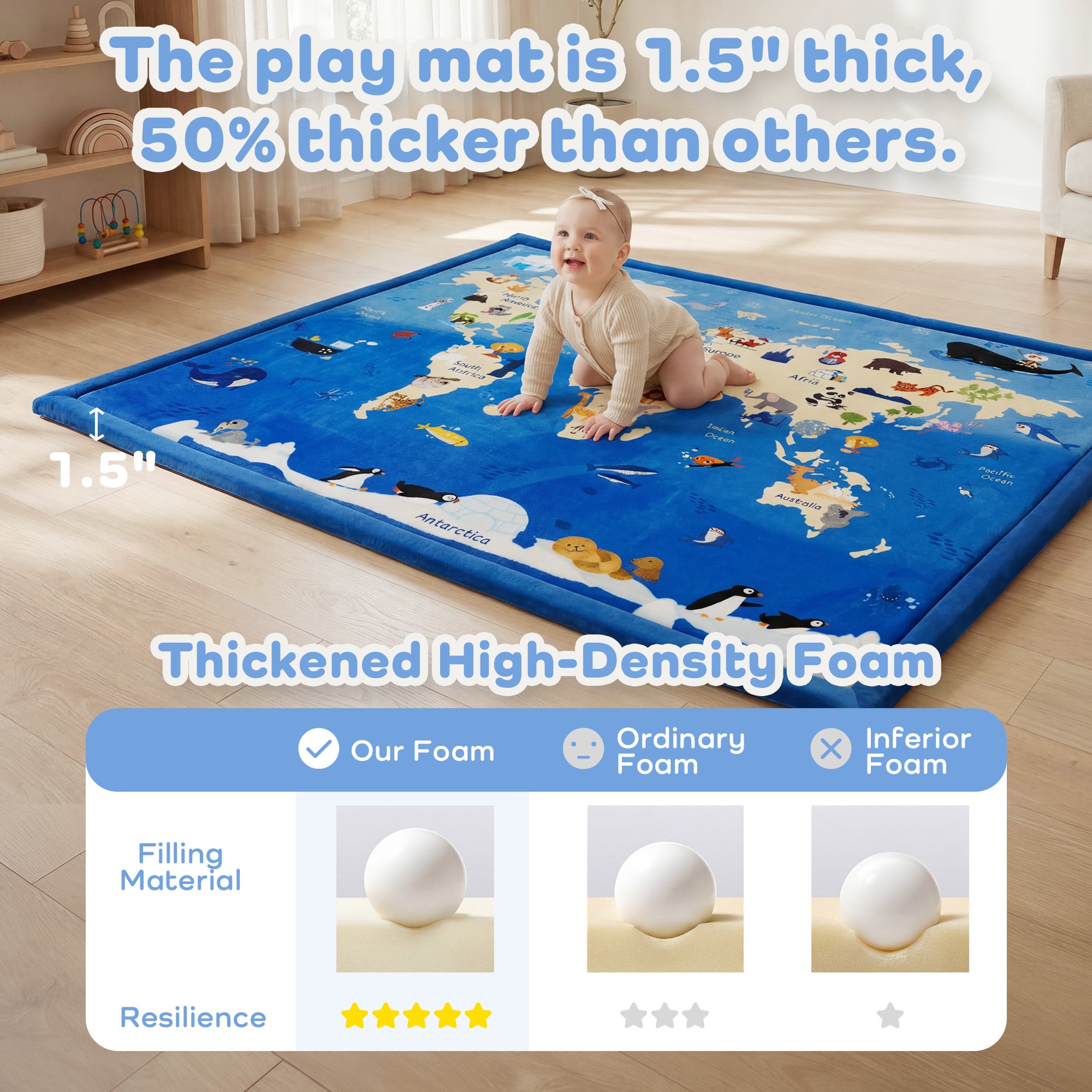 Whimsical Flannel Baby Play Mat 1.5" Thick – Non-Slip, Splash Resistant