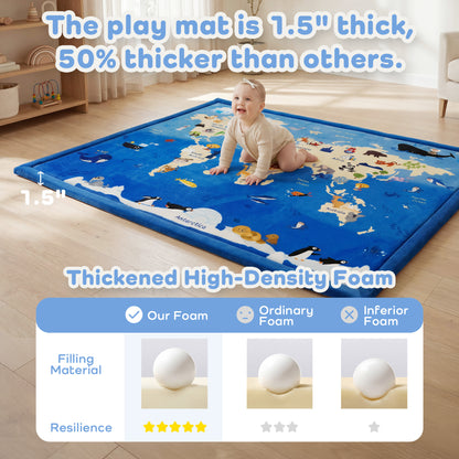 Whimsical Flannel Baby Play Mat 1.5" Thick – Non-Slip, Splash Resistant