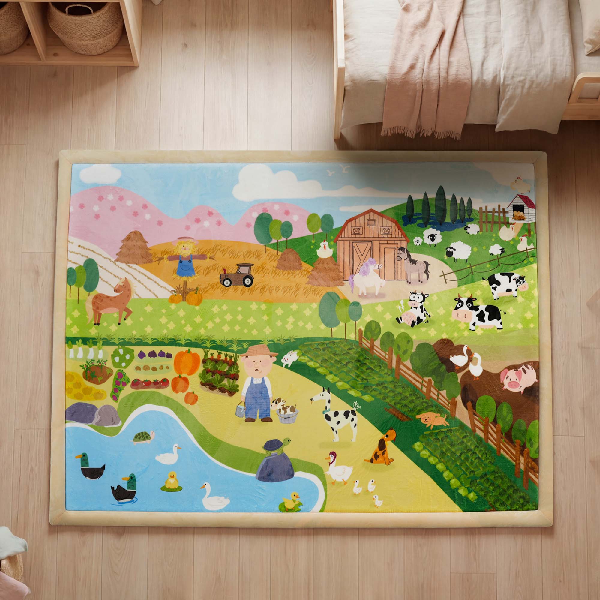 Whimsical Flannel Baby Play Mat 1.5" Thick – Non-Slip, Splash Resistant