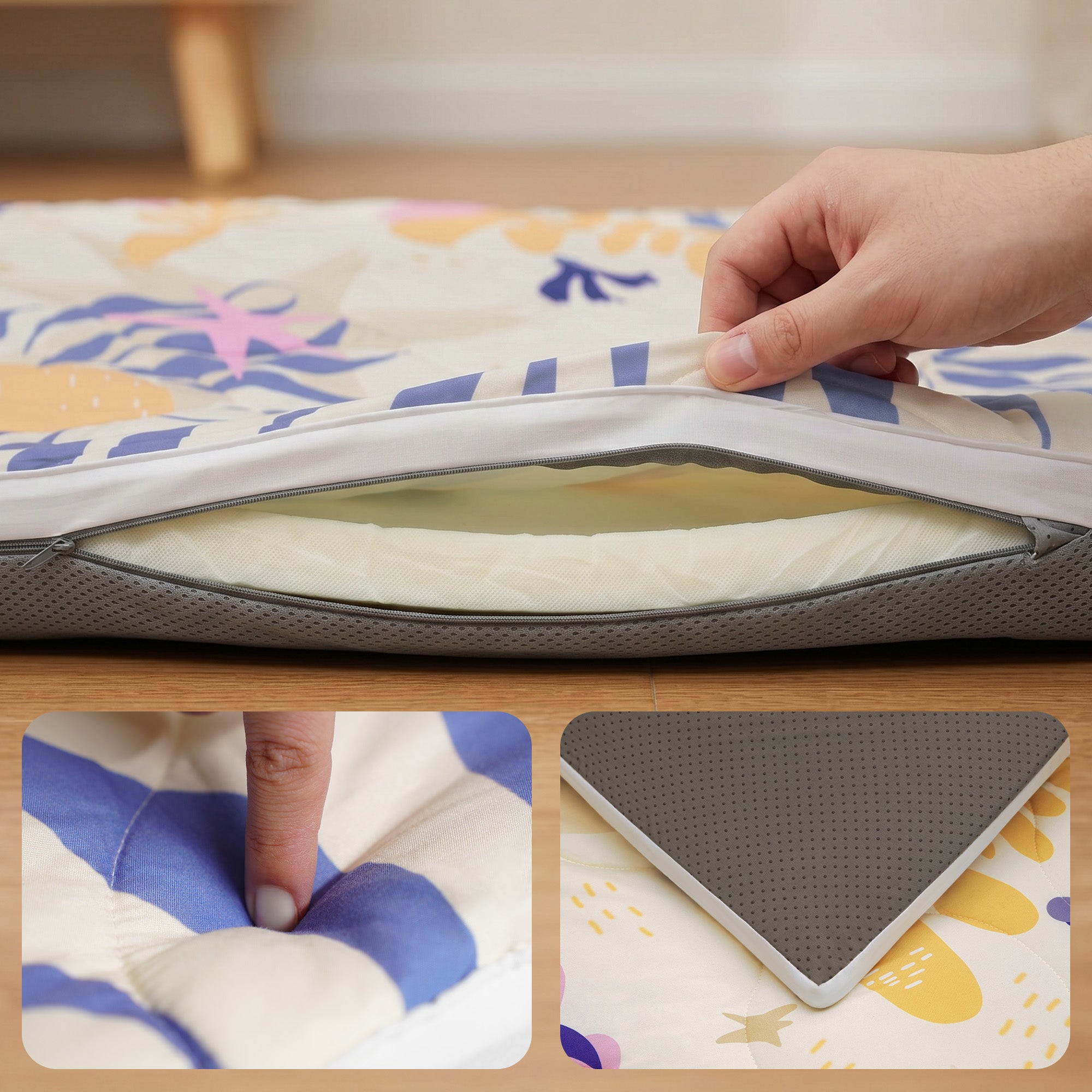 Quilted Comfort Baby Play Mat 1.5" Thick – Removable Cover, Non-Slip