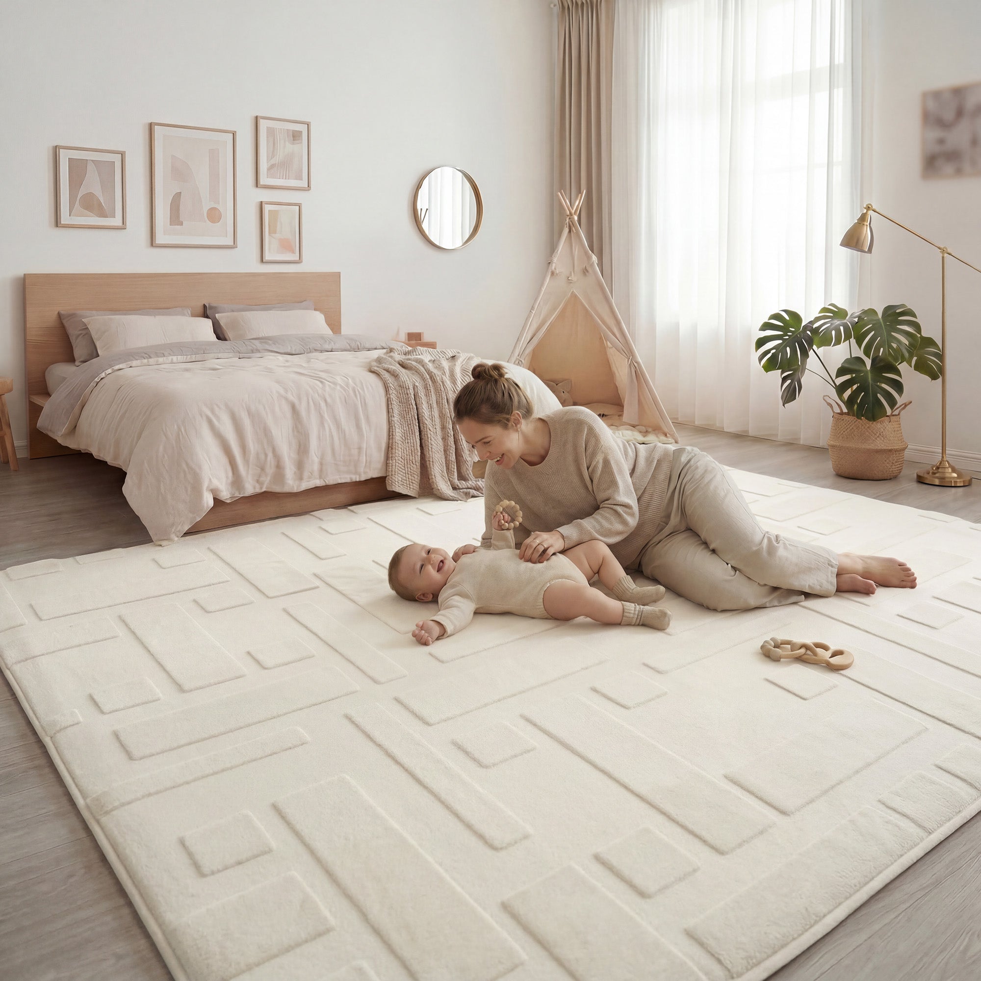 Classic Grid Faux Fur Jacquard Plush Play Mat