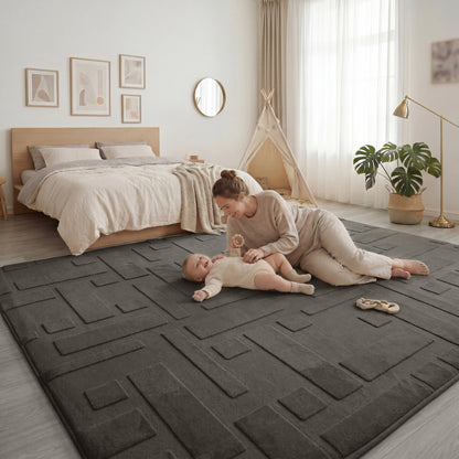Classic Grid Faux Fur Jacquard Plush Play Mat