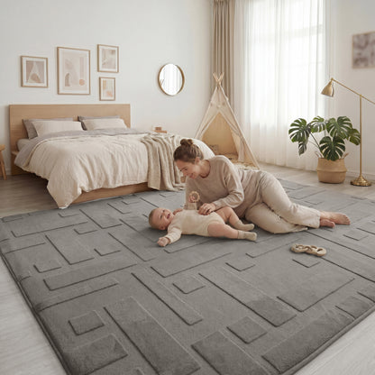 Classic Grid Faux Fur Jacquard Plush Play Mat