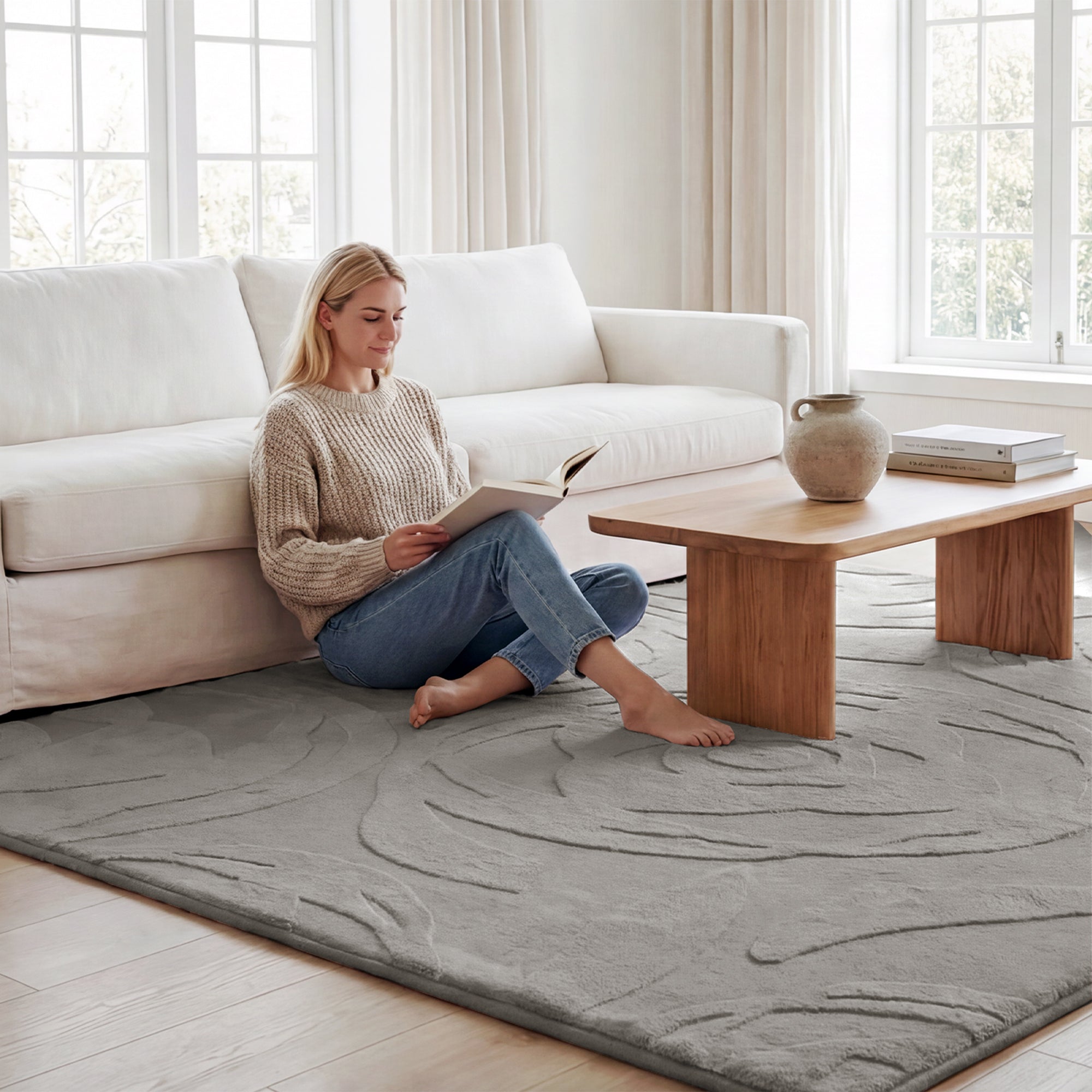 Rose Garden Faux Fur Jacquard Plush Play Mat