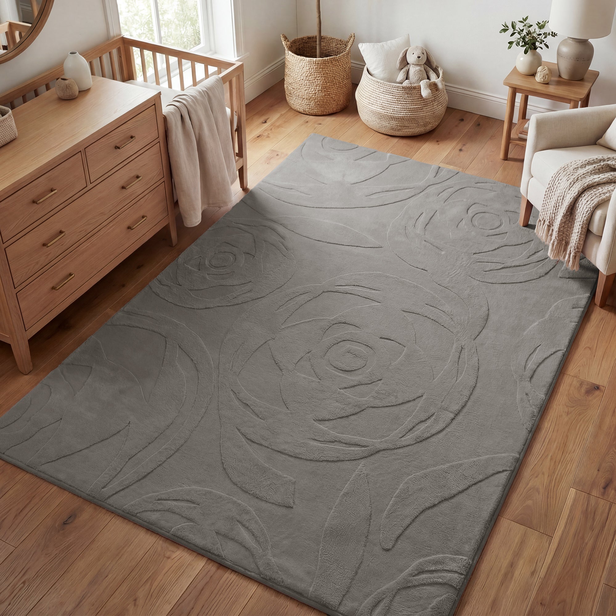 Rose Garden Faux Fur Jacquard Plush Play Mat