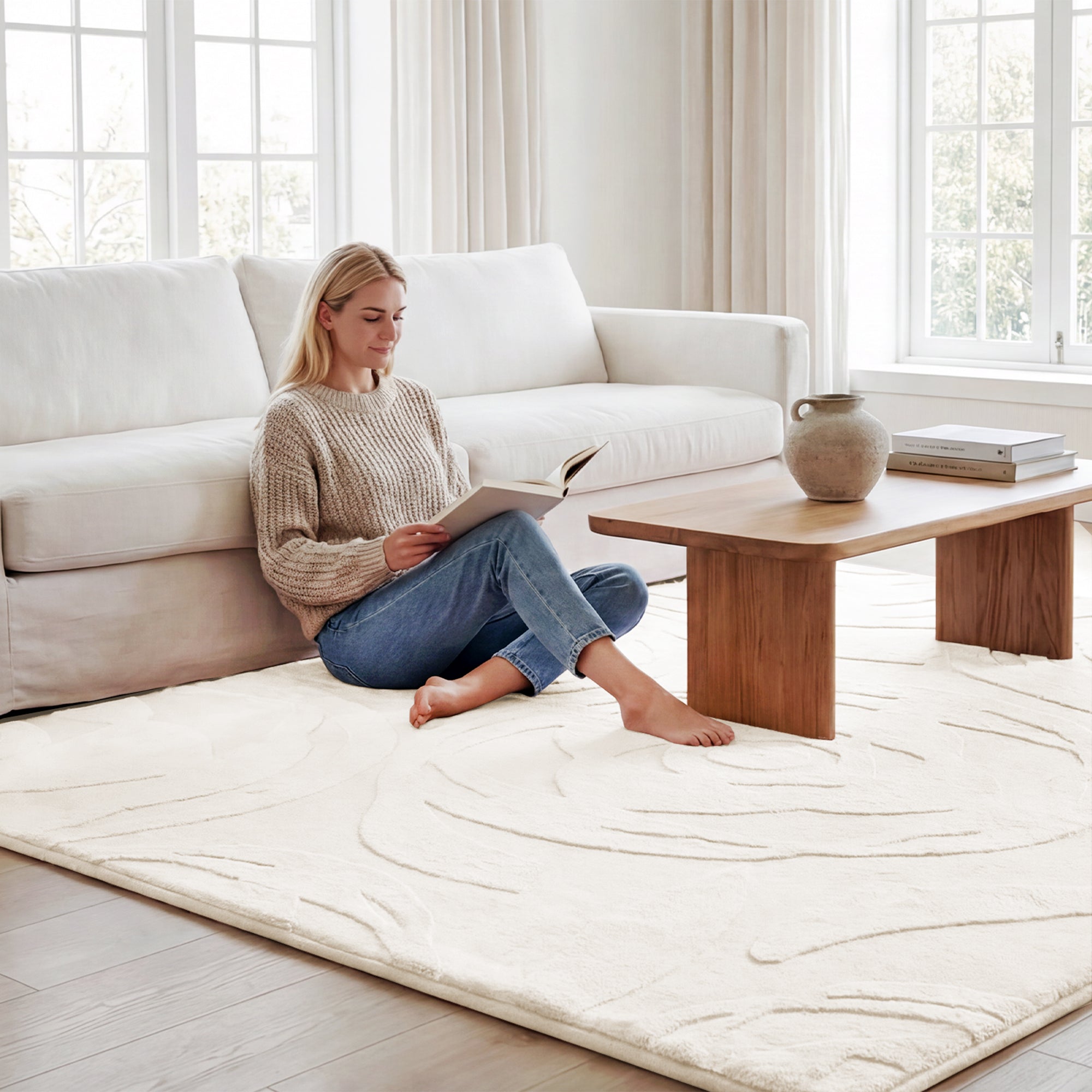 Rose Garden Faux Fur Jacquard Plush Play Mat